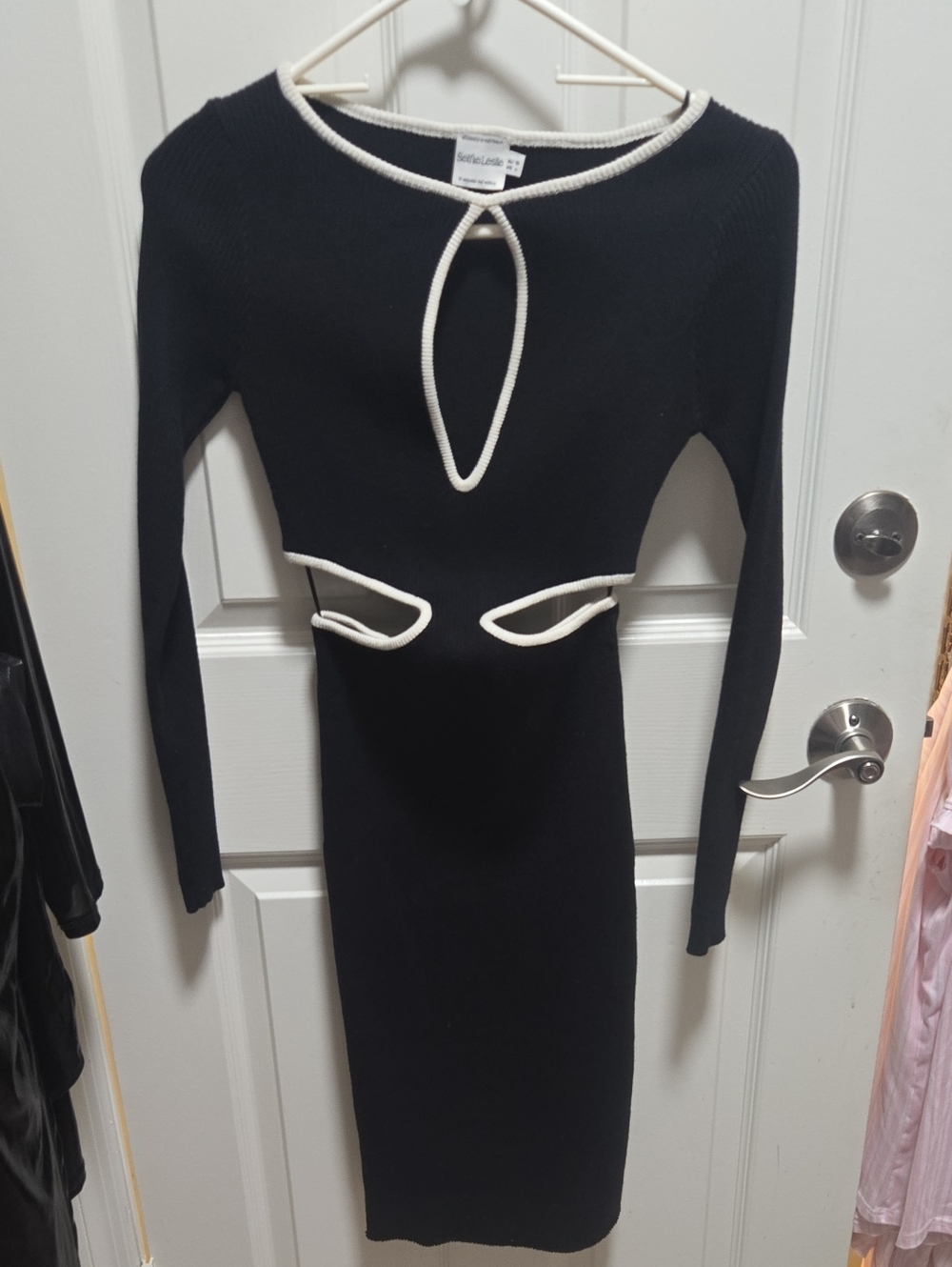 Selfie Leslie Black Cutout Knit Midi Dress with White Trim